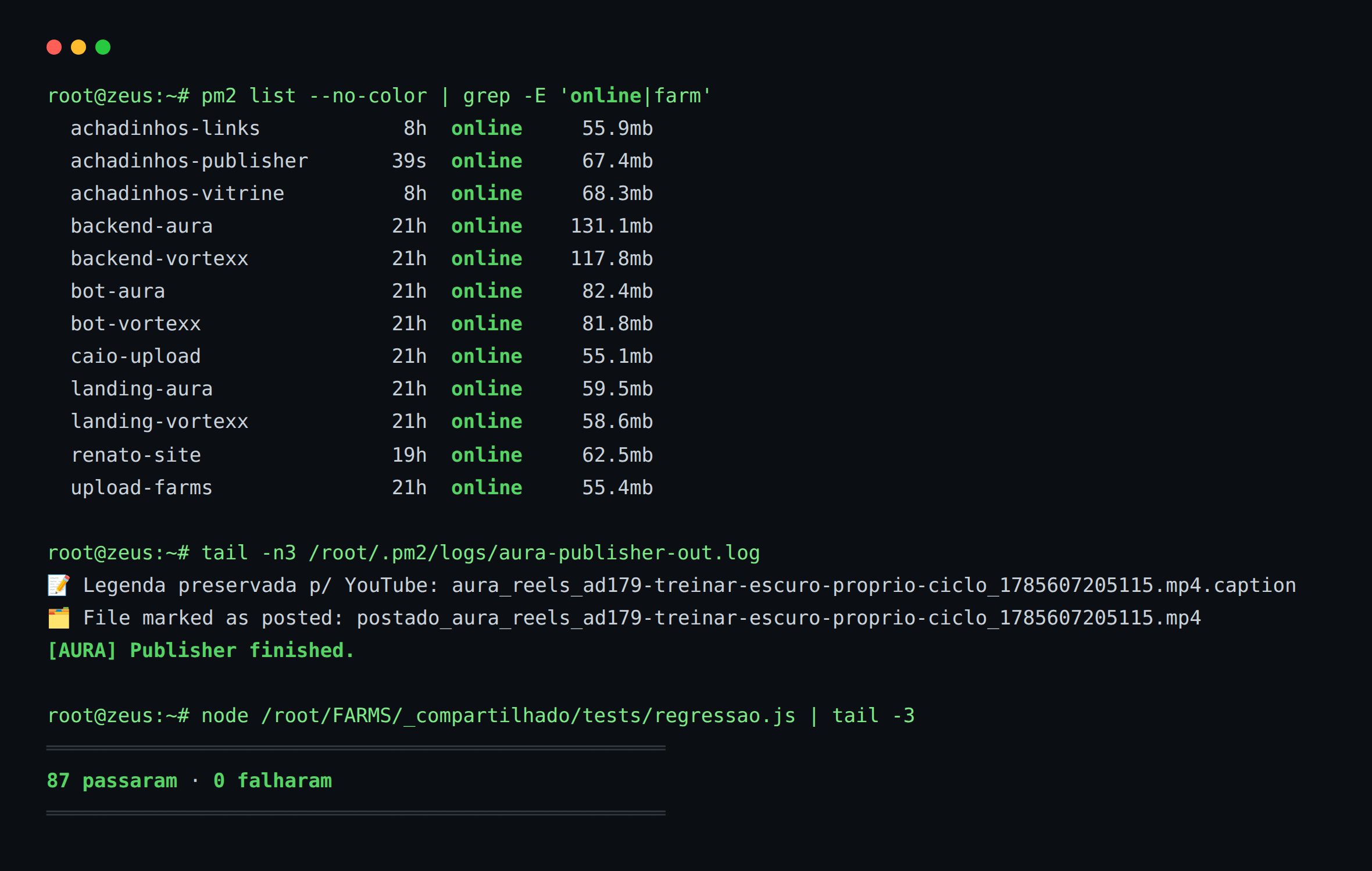 Terminal com as esteiras de conteúdo desta operação rodando