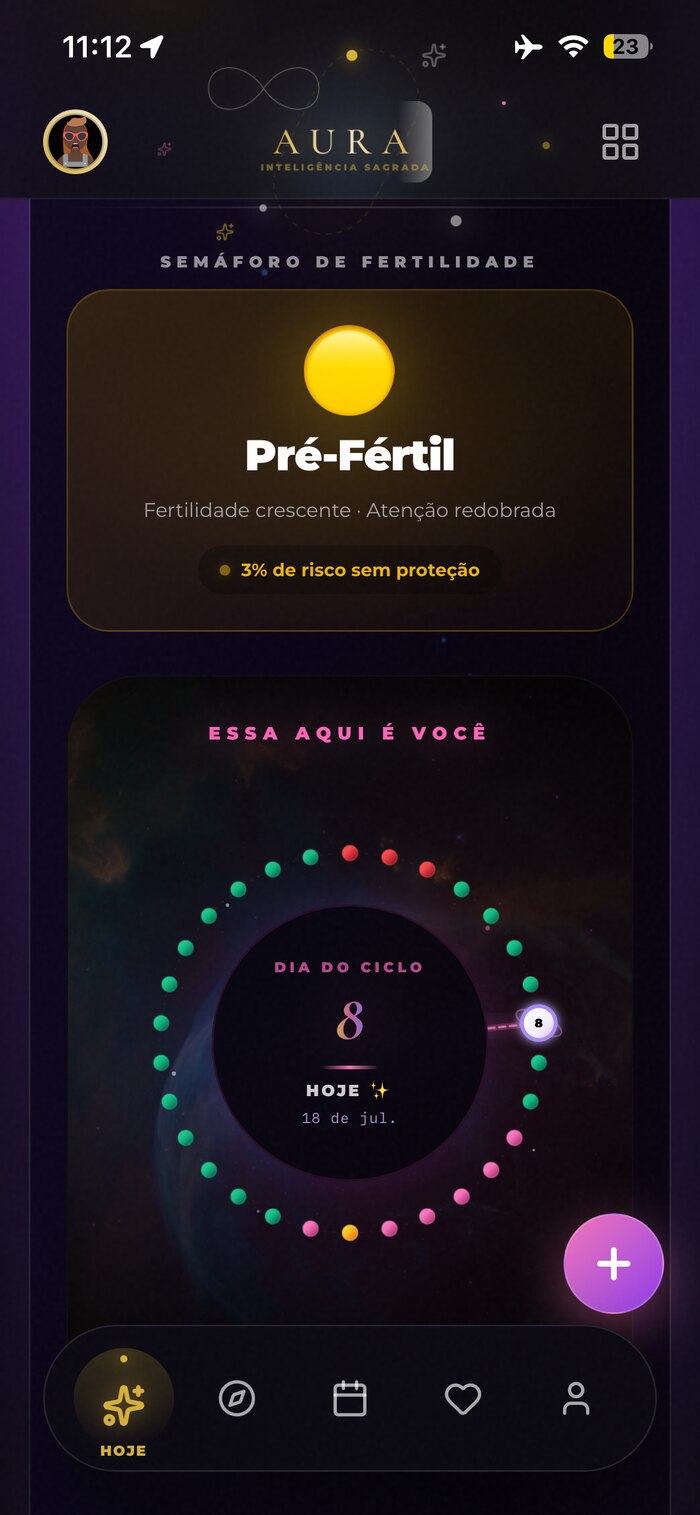 Tela inicial do Aura mostrando o dia do ciclo