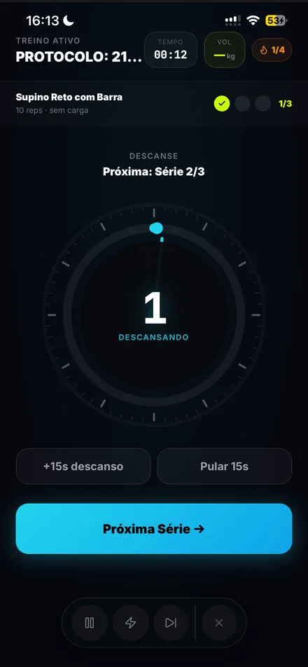 Vortexx no descanso entre séries